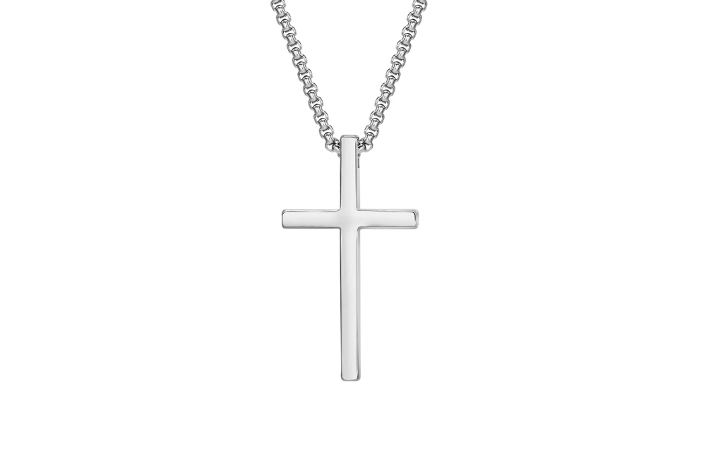 Nahaufnahme Kreuz-Anhänger der Kreuz Kette in Silber