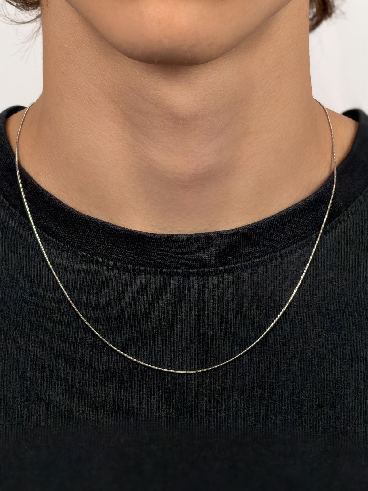 Basic Schlangenkette aus Edelstahl am Hals, von vorne