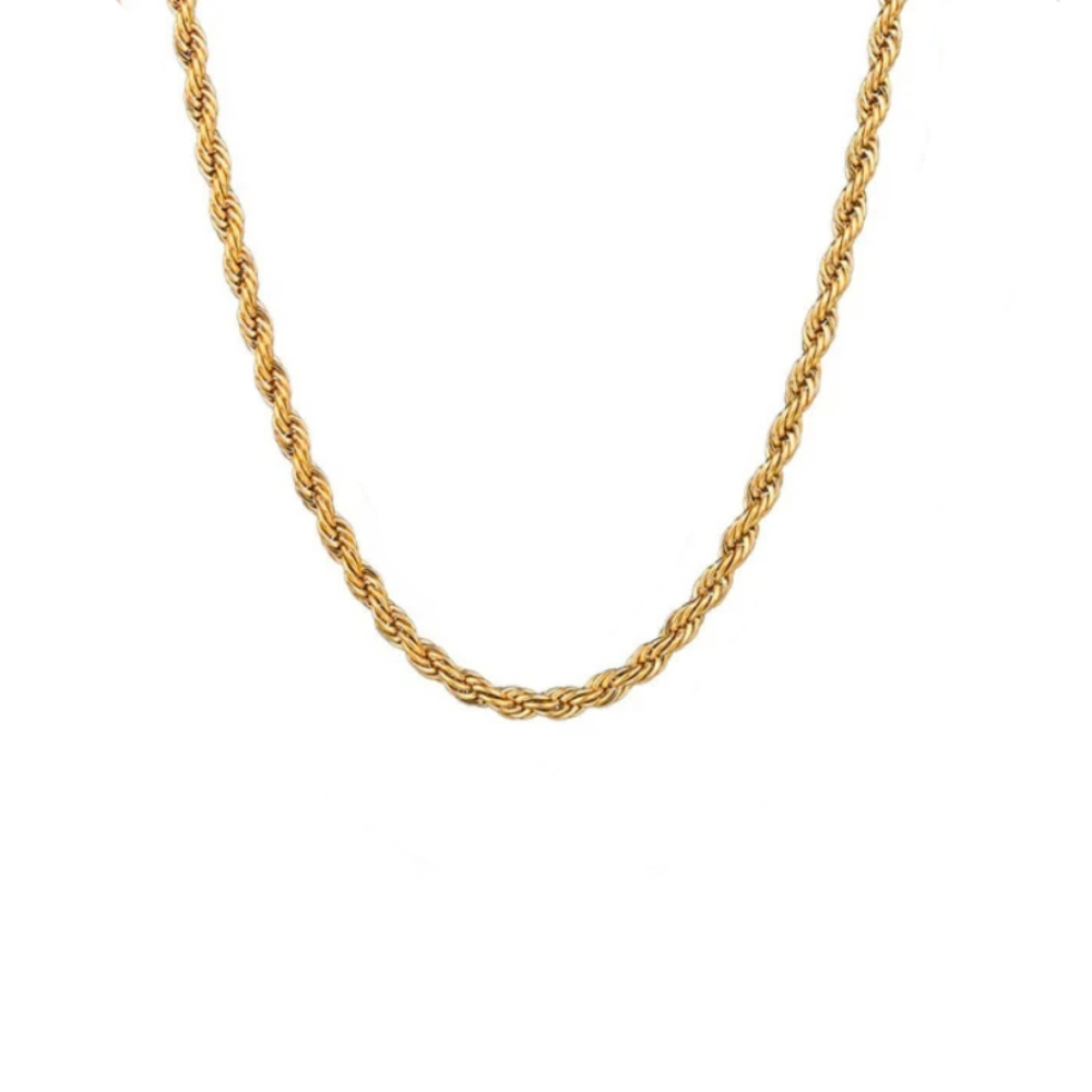 Kordel-Kette in Gold aus Edelstahl auf weißem Hintergrund